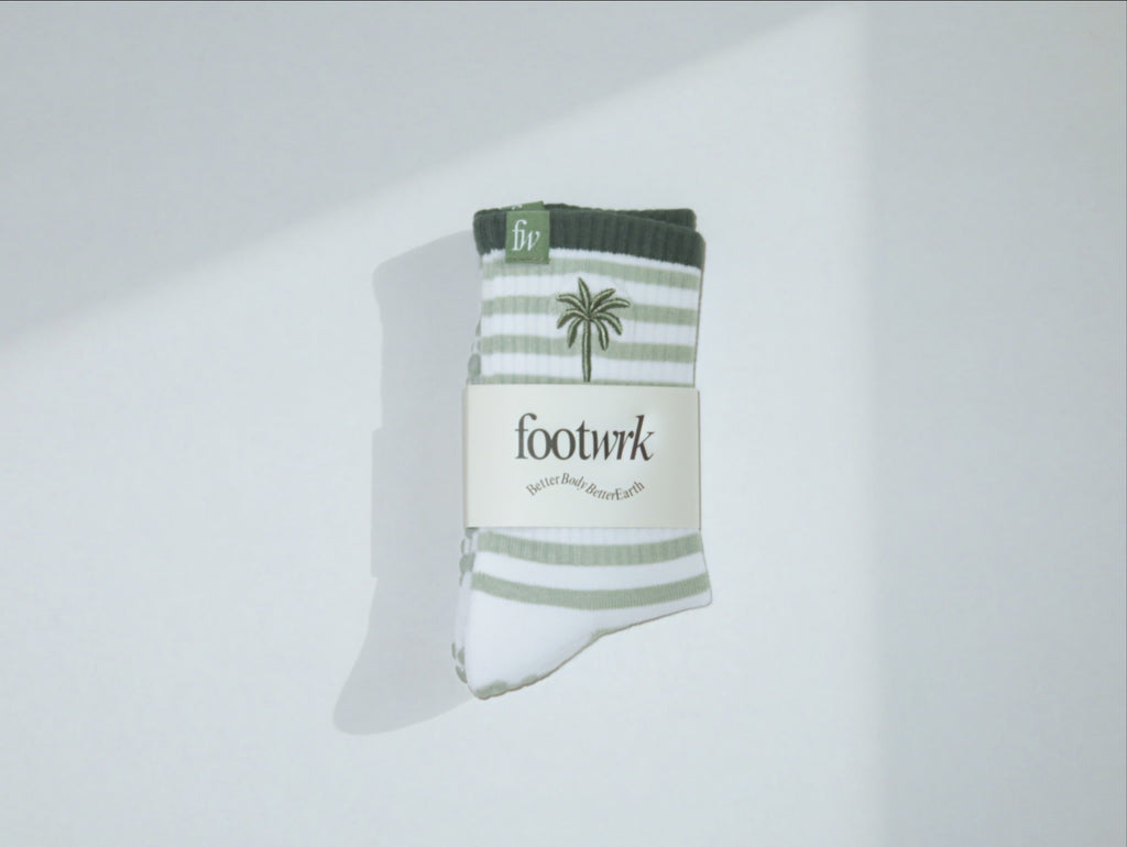 Palm Trees grip socks in Footwrk packaging
