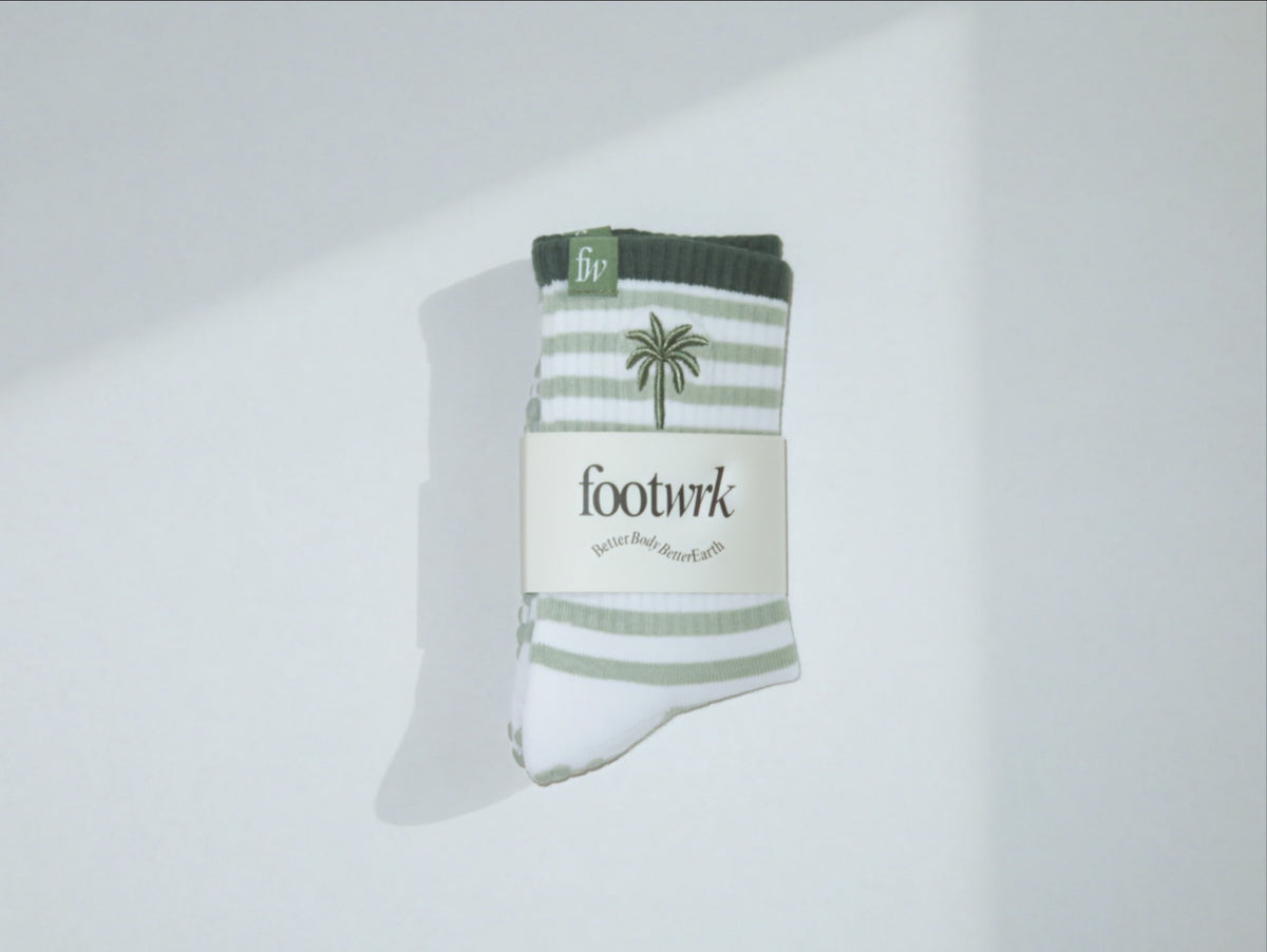 Palm Trees grip socks in Footwrk packaging