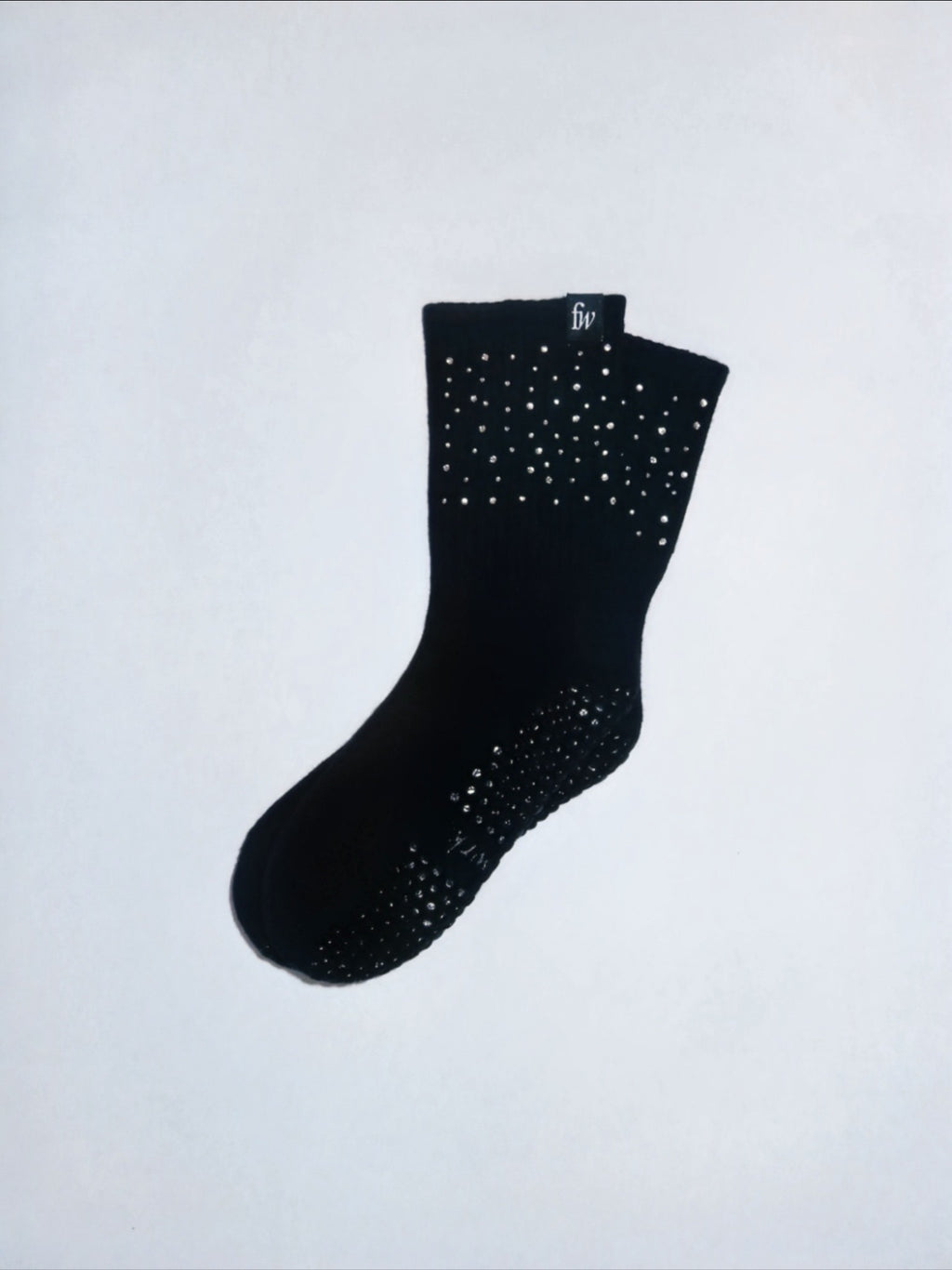 Rhinestone black grip socks for pilates and barre, Footwrk